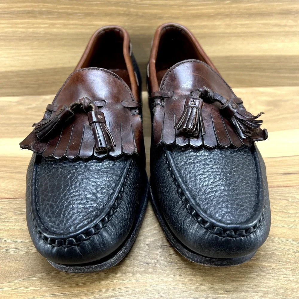 Allen Edmonds Mens 9.5 D Nashua Black Brown Kiltie Tassel Dress Loafers